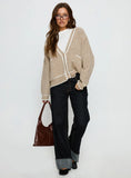 Cressara Contrast Knit Cardigan Beige White