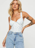 Lupton Bodysuit White Blue Floral