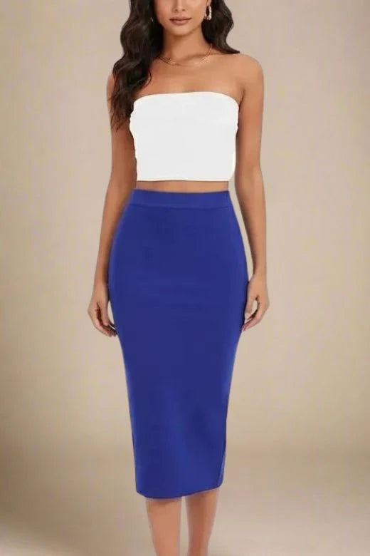 Pencil High Waist Bandage Midi Skirt Navy Blue