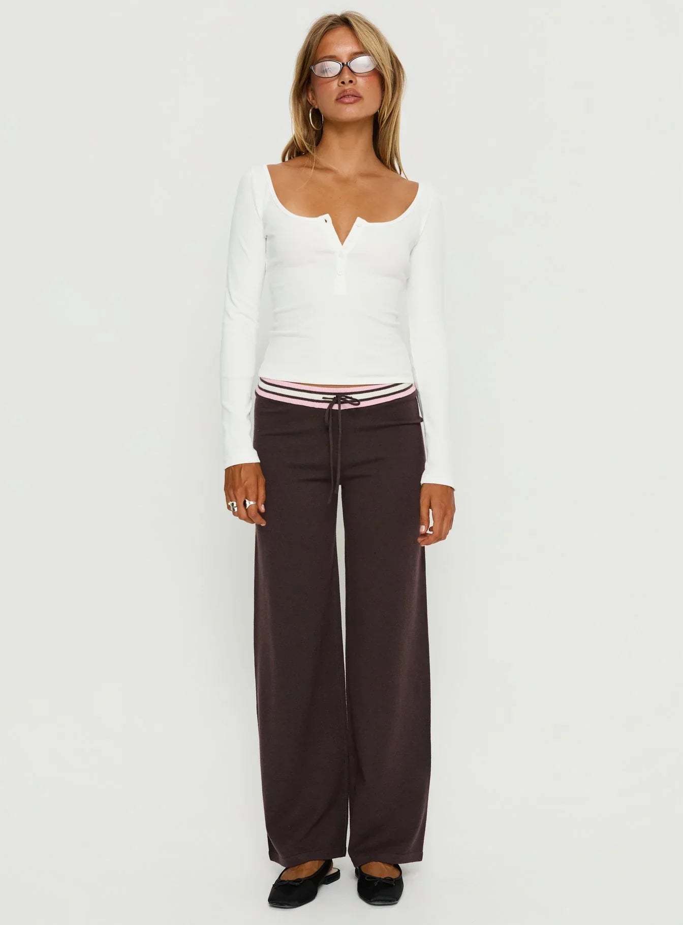 Felisha Low Waist Knit Pants Brown
