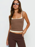 Maeka Layered Jersey Tank Top Brown Cream