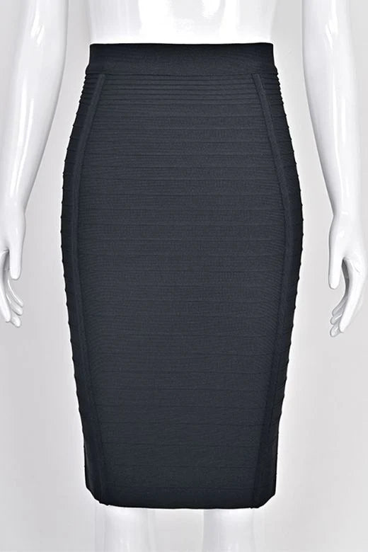 Pencil Bandage Knitted Knee Length Skirt Classic Black