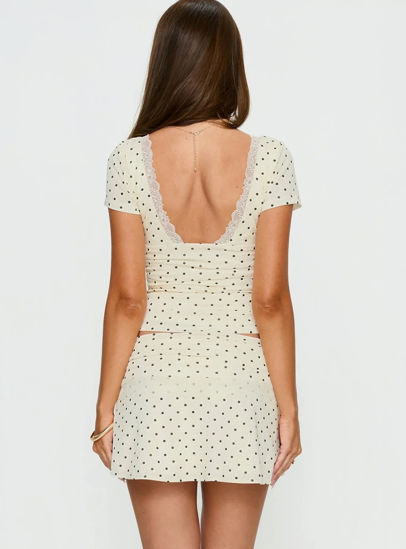 Amia Lace Mini Skirt Cream Polka Dot