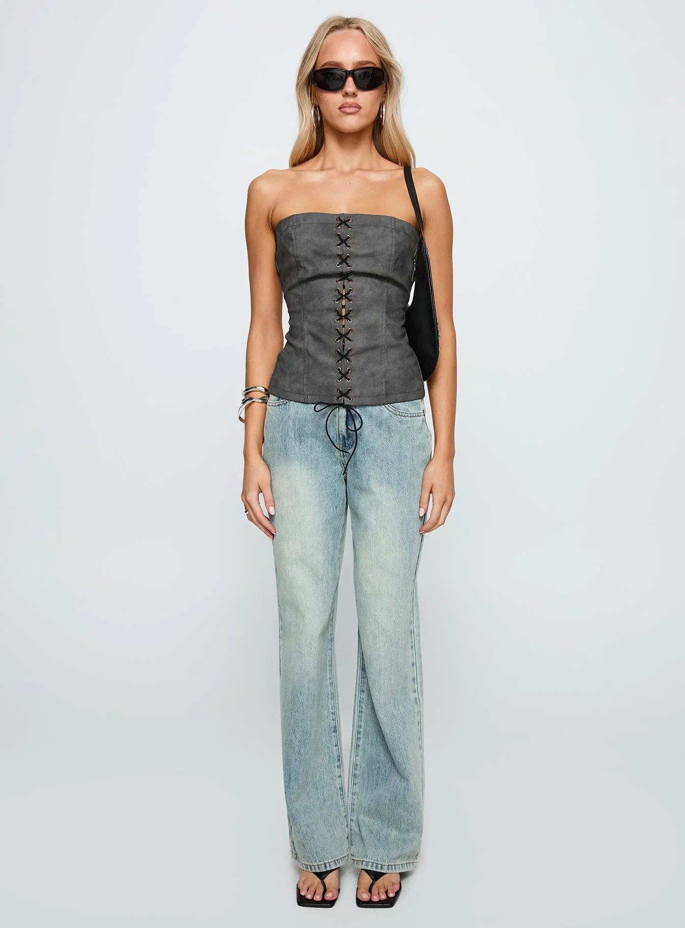 Soft Spoken Strapless Tie Up Top Black
