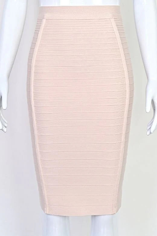 Pencil Bandage Knitted Knee Length Skirt Cream