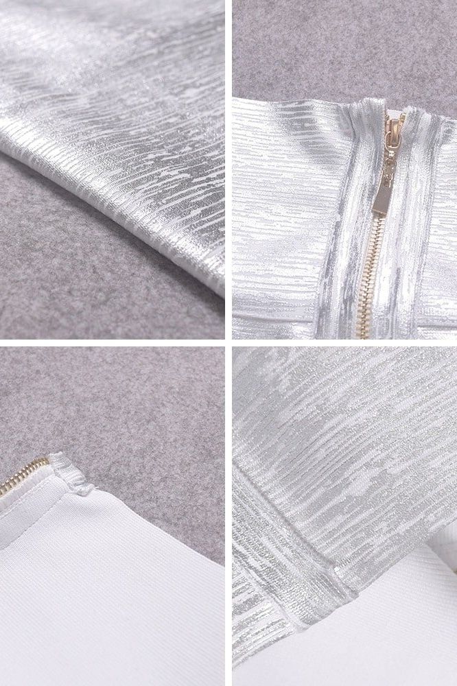 High Waist Leather Pencil Skirt Mini Length Metallic Silver