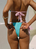 Avalee Ruched Tie One Side Bikini Bottoms Turquoise Pink