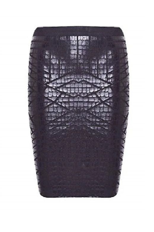 High Waist Leather Pencil Skirt Mini Length Crocodile Black