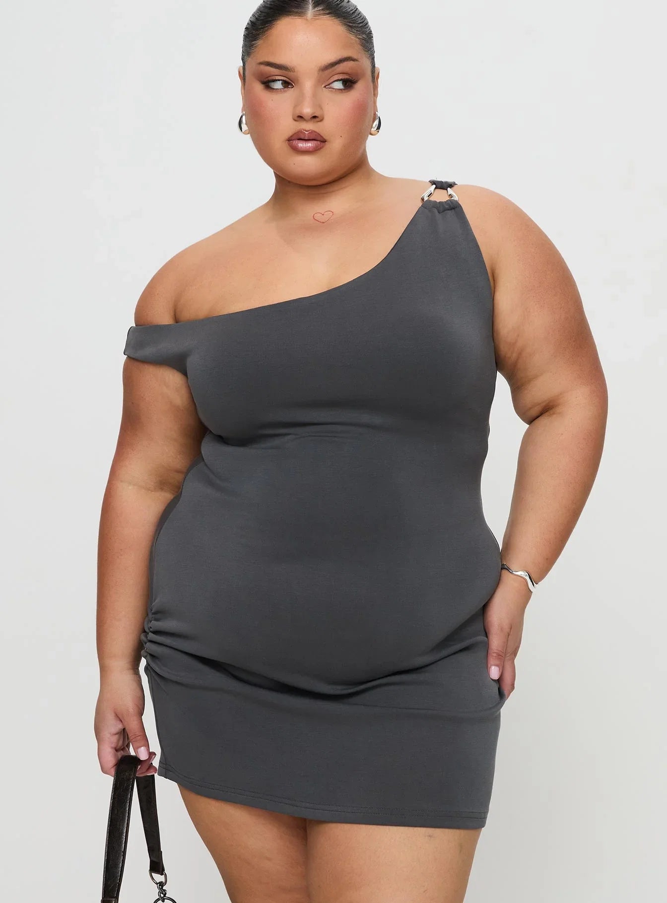 True Desires One Shoulder Mini Dress Grey