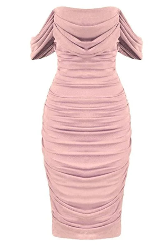 Zia Bodycon Wrap Midi Dress Dusty Pink Sale