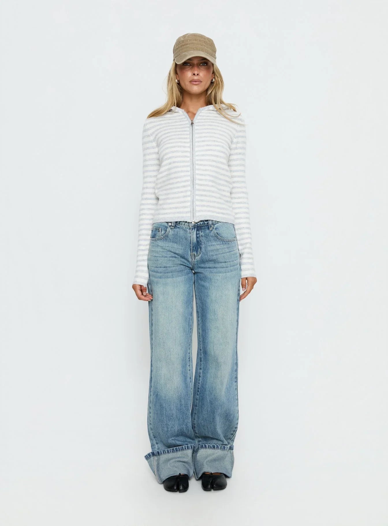 Superstars Zip Through Hoodie Grey / Cream Stripe