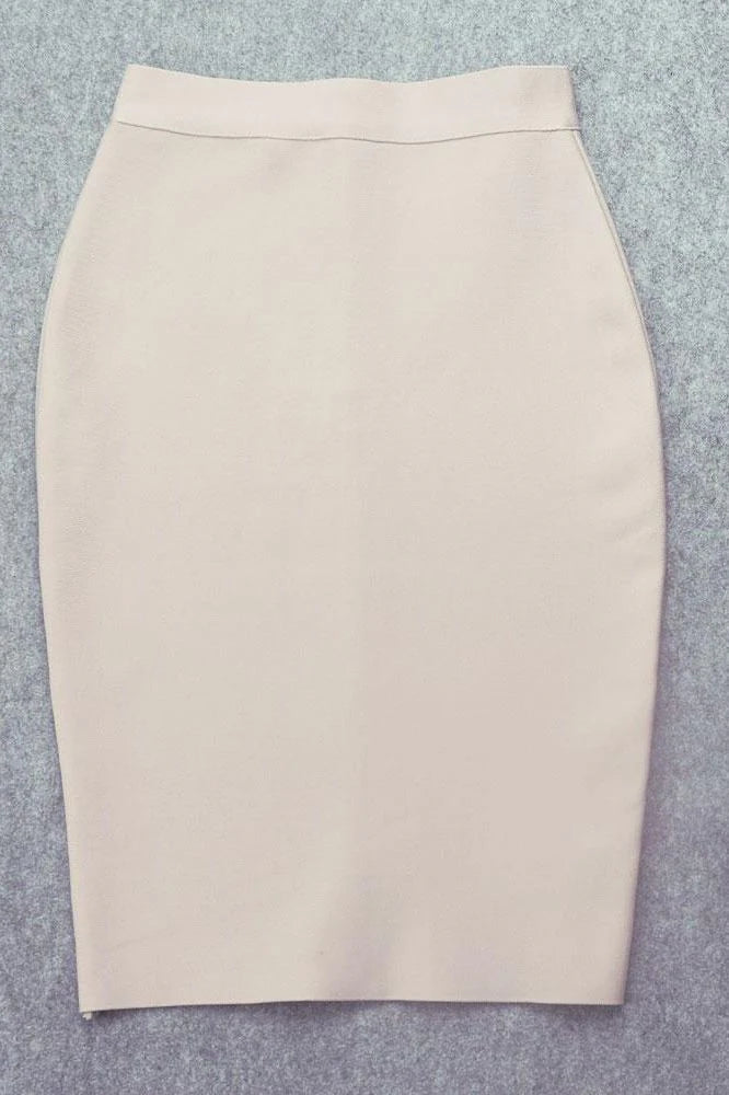 Pencil High Waist Bandage Knee Length Skirt Cream