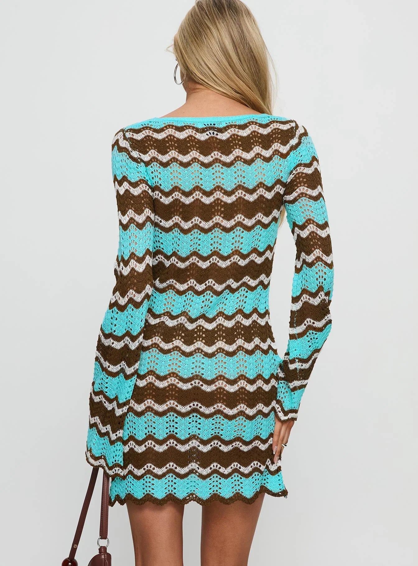 Suka Long Sleeve Knit Mini Dress Brown Blue