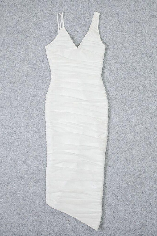 Adele Bodycon Wrap Midi Dress White Pearl