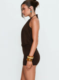 Teagin Plunge Neck Playsuit Brown