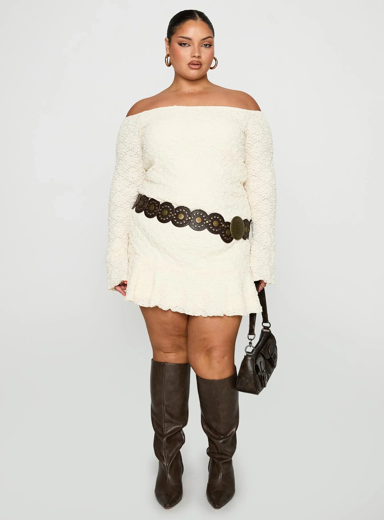 Vancesca Off Shoulder Long Sleeve Mini Dress Curve
