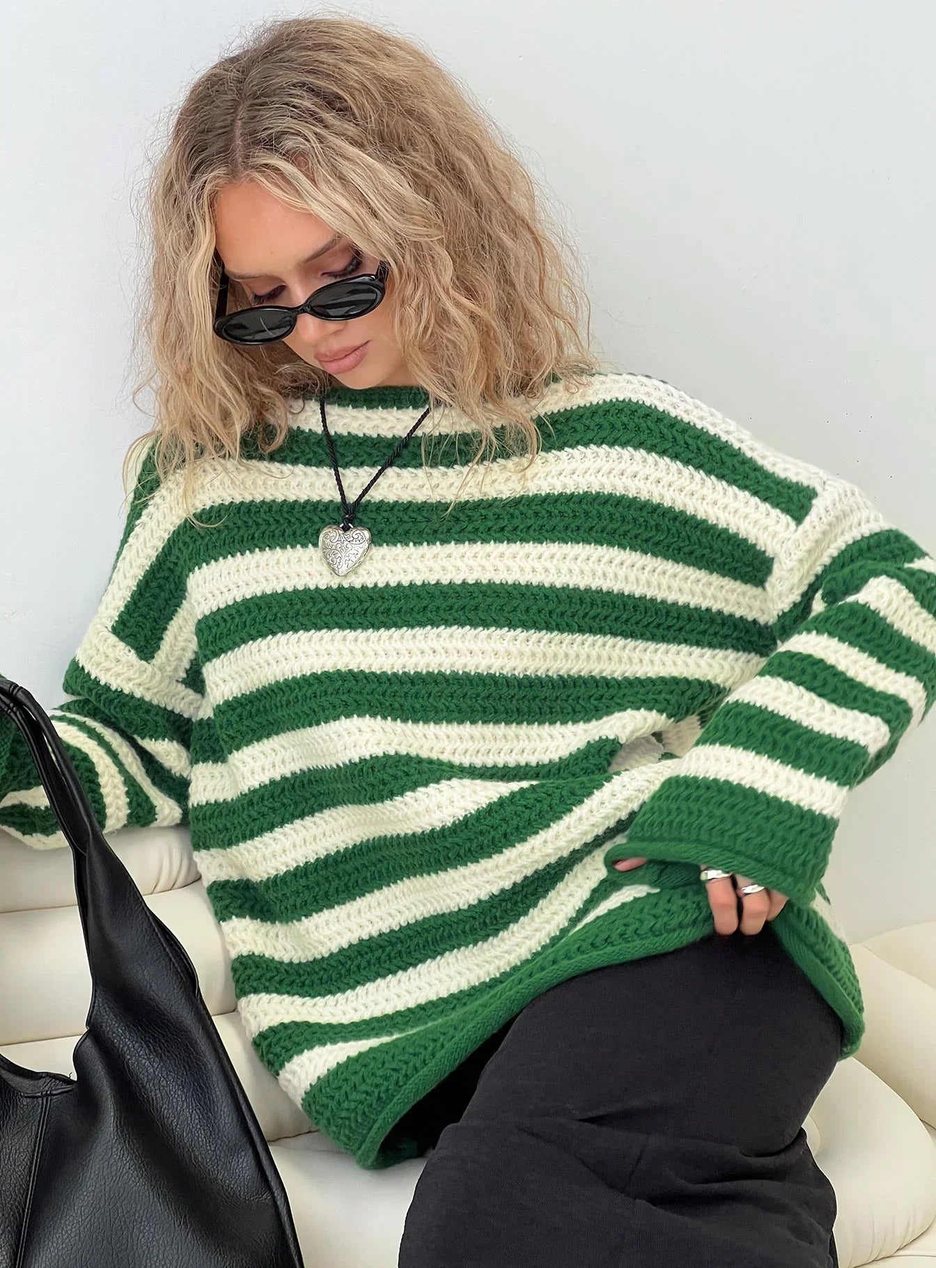 Brando Knit Sweater Green Cream Stripe
