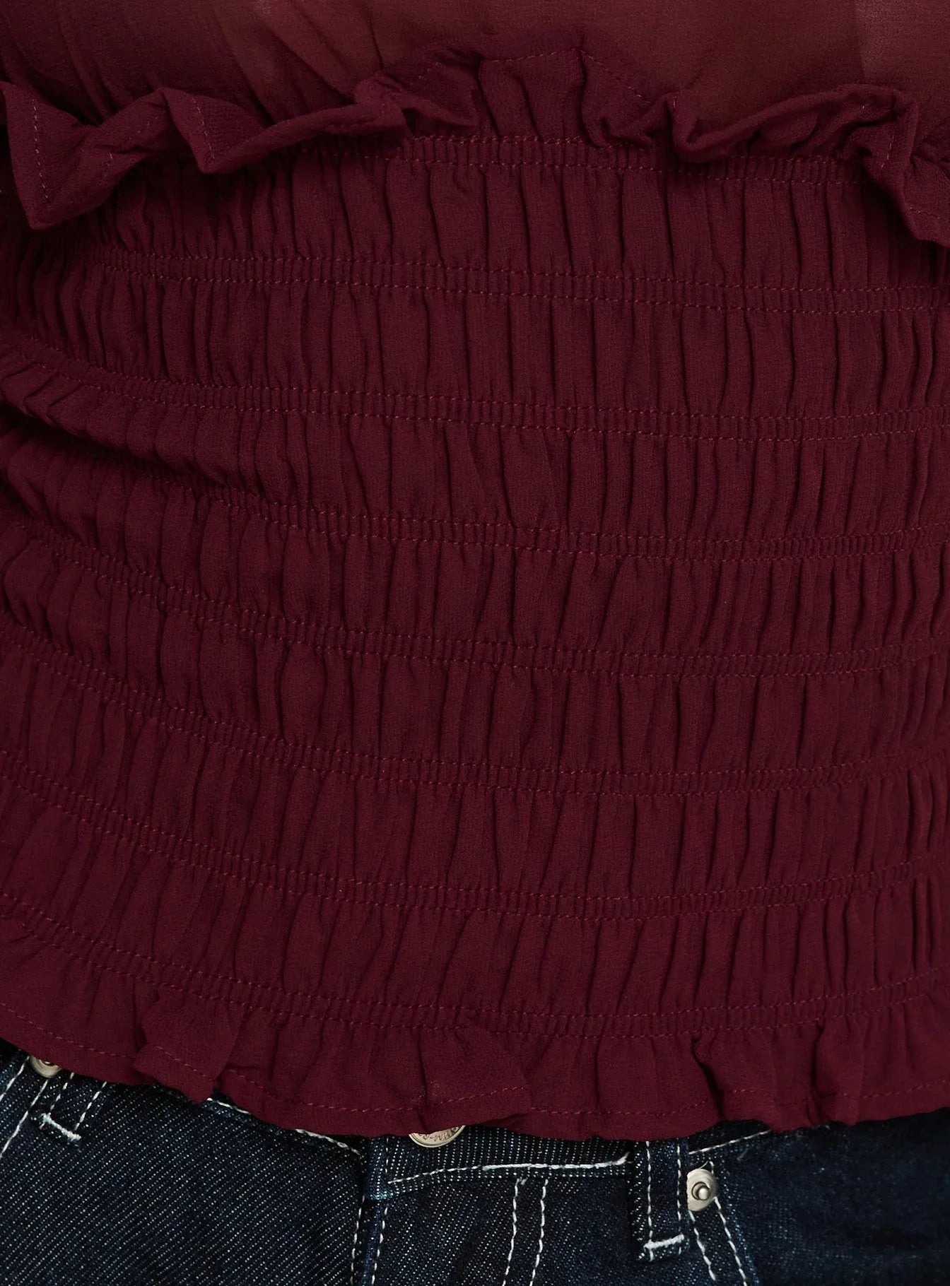 Fever Kiss Chiffon Ruched Top Wine