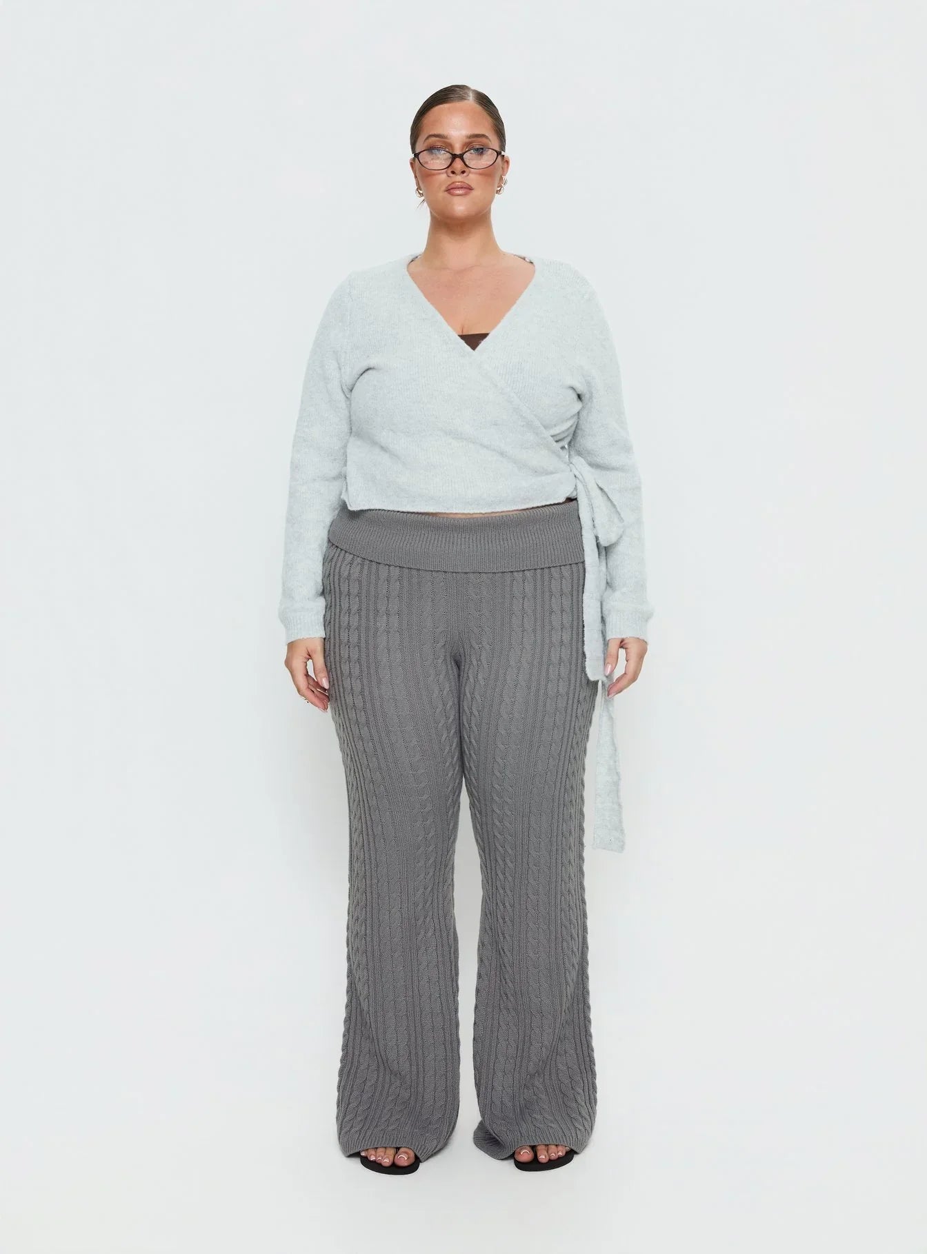 Tonee Wrap Knit Cardigan Grey Curve