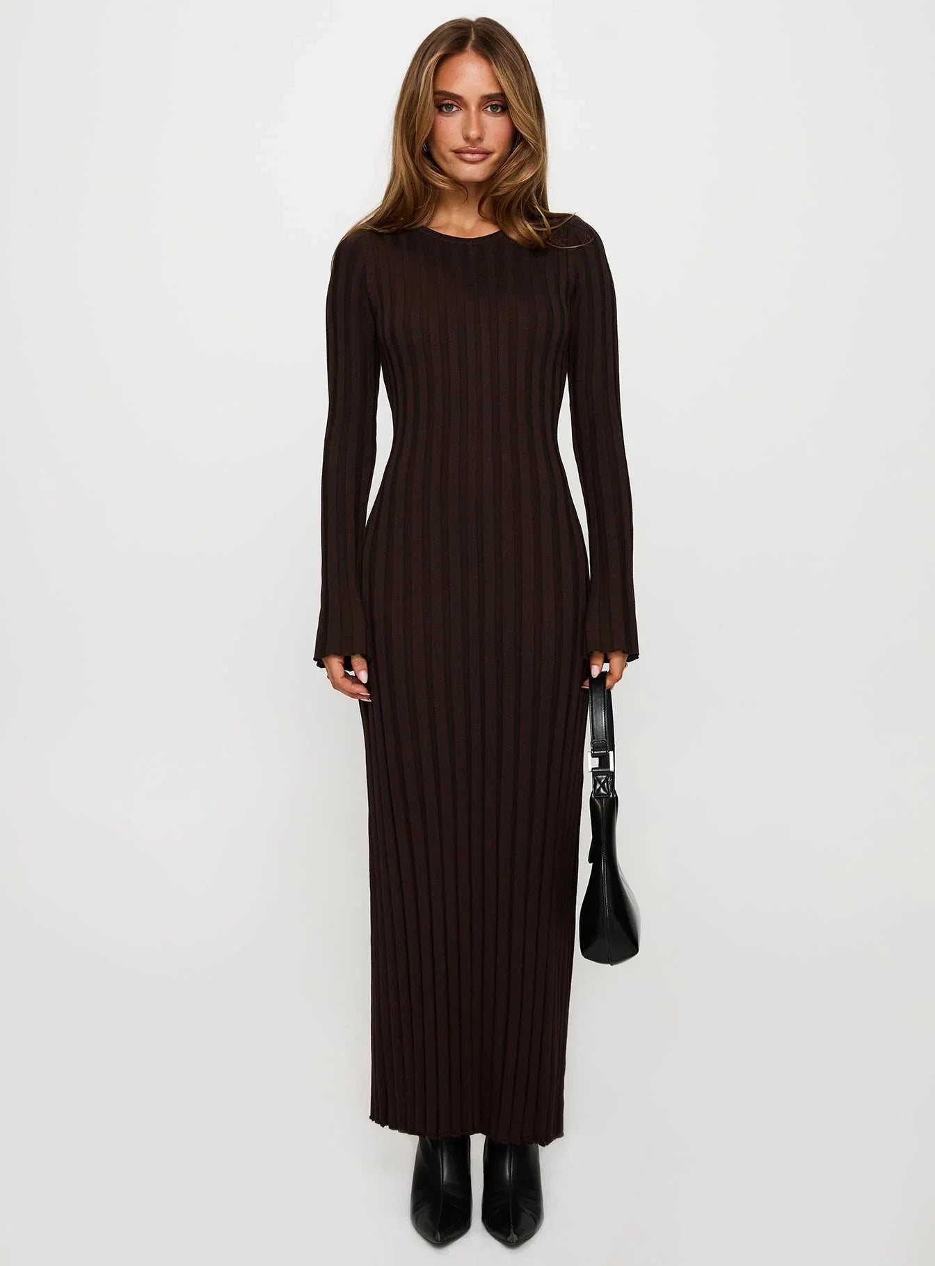 Vespa Long Sleeve Maxi Dress Brown