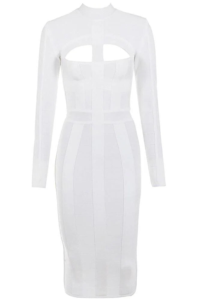 Brooke Long Sleeve Bandage Dress White Pearl Sale