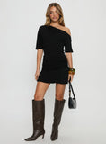 Haylo Off Shoulder Drape Mini Dress Black