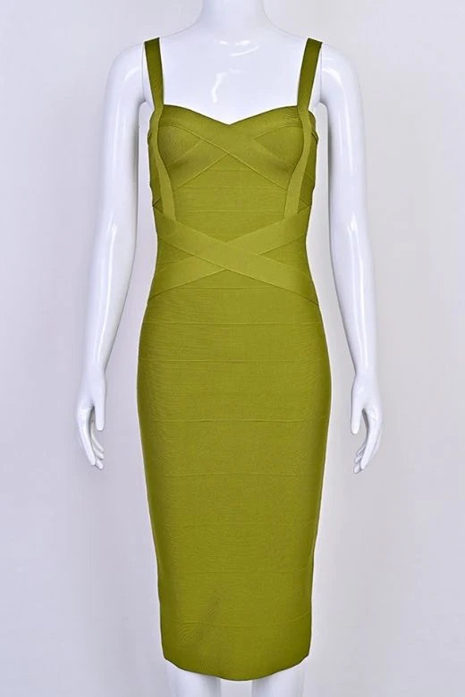 Heidi Bandage Midi Dress Olive Green