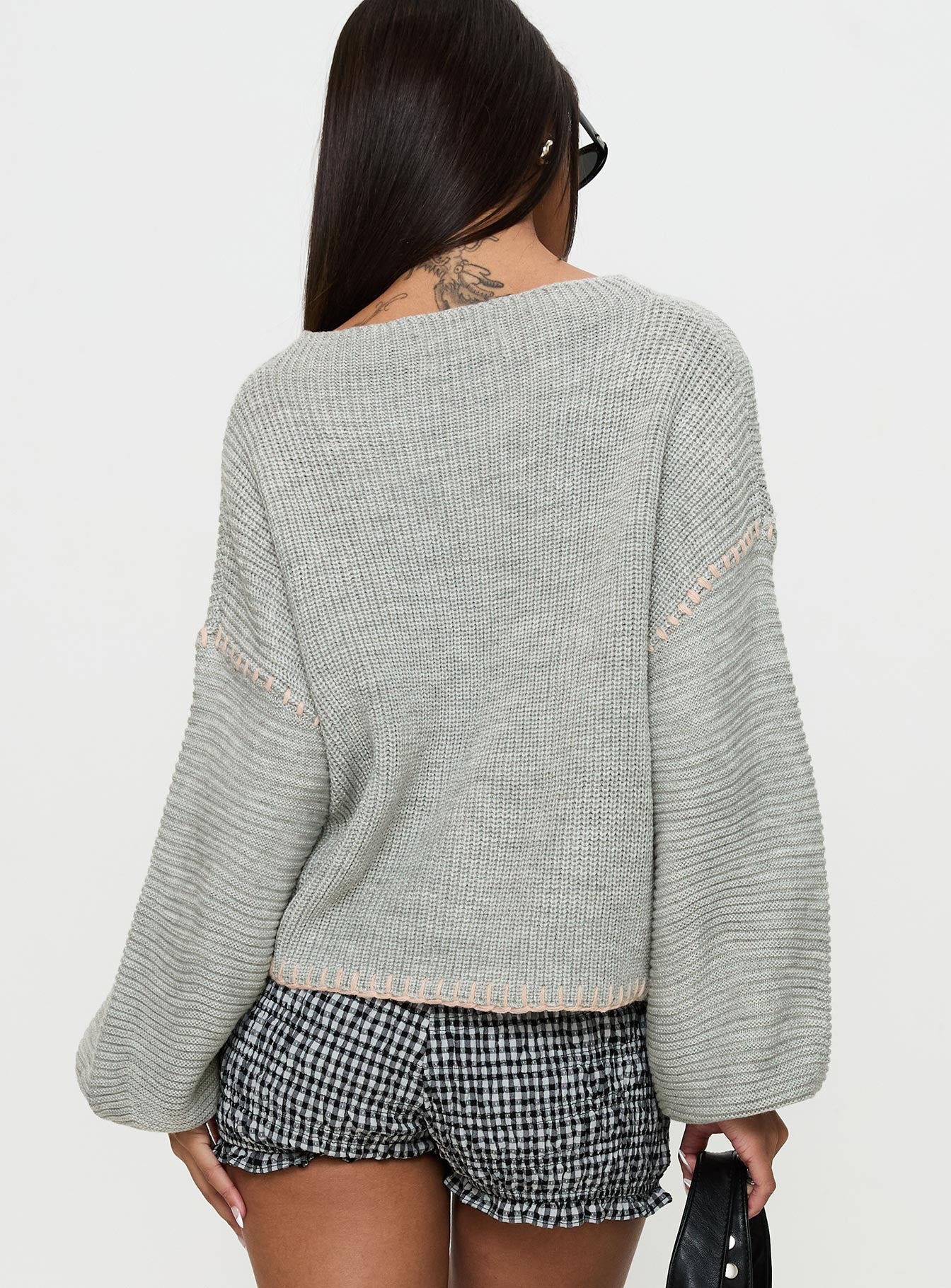 Baby Im Back Knit Sweater Grey Pink