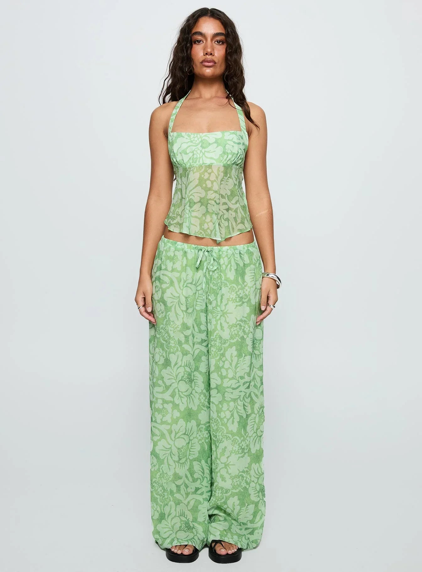 Finesse Halter Top Green Floral