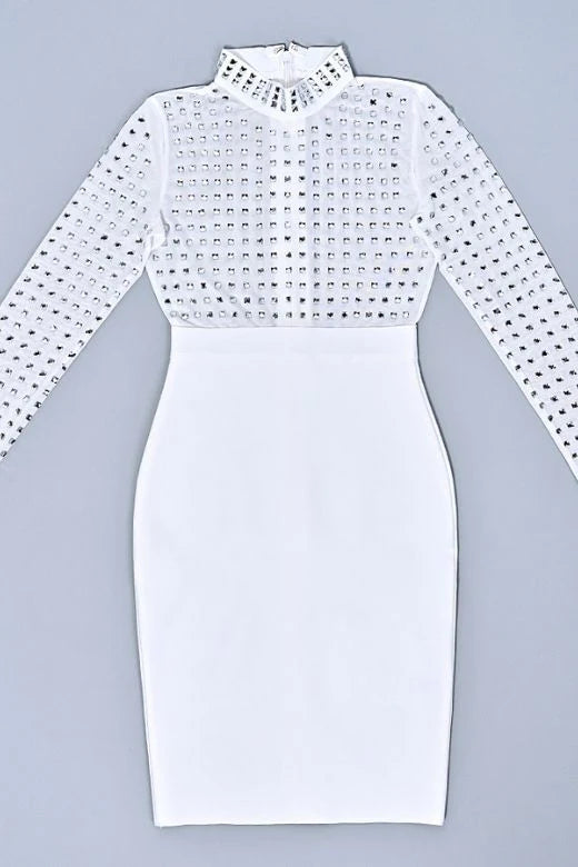 Hazel Long Sleeve Bodycon Dress White Pearl