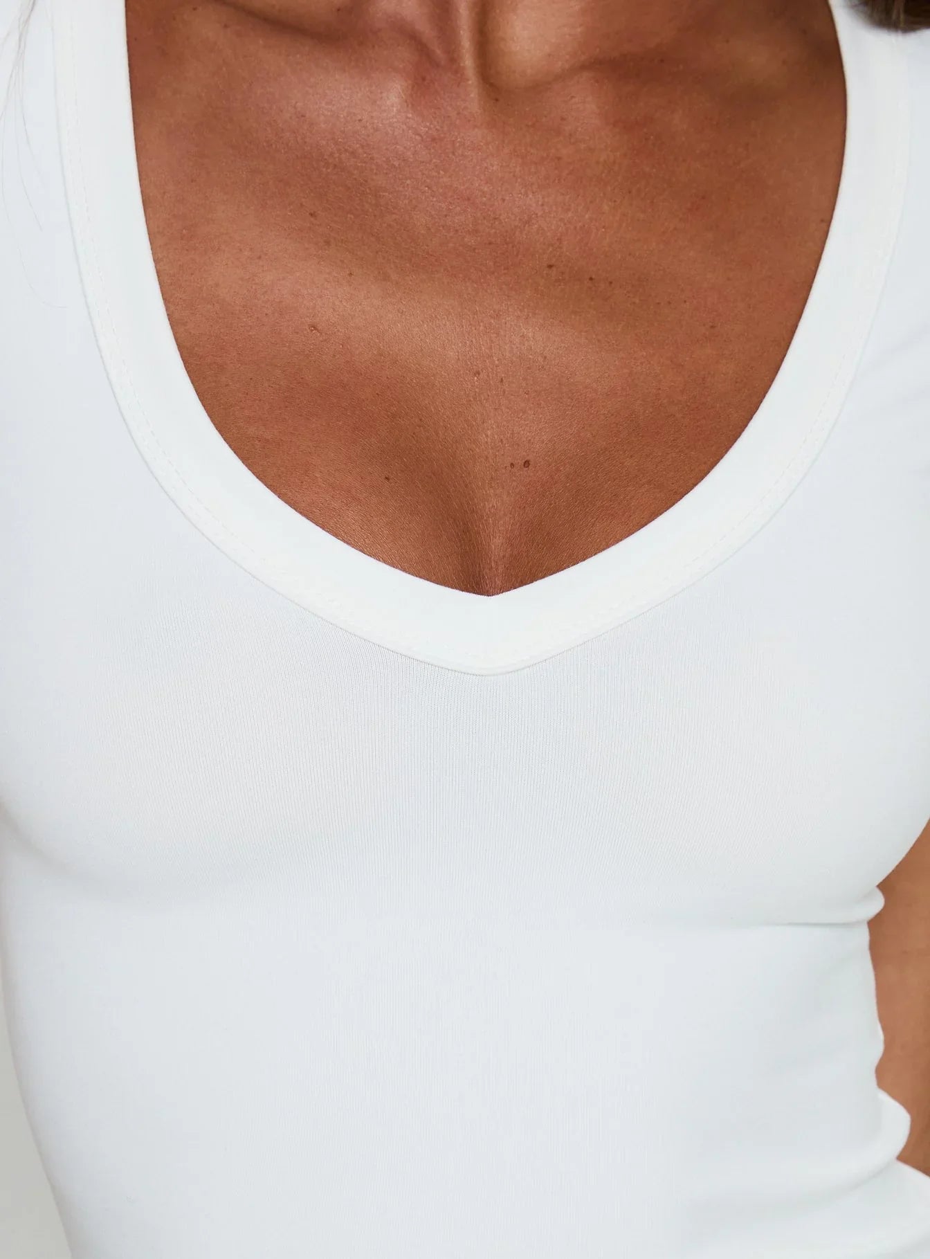 Daily Define Deep V Short Sleeve Top White