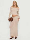Devion Foldover Waist Maxi Skirt Beige