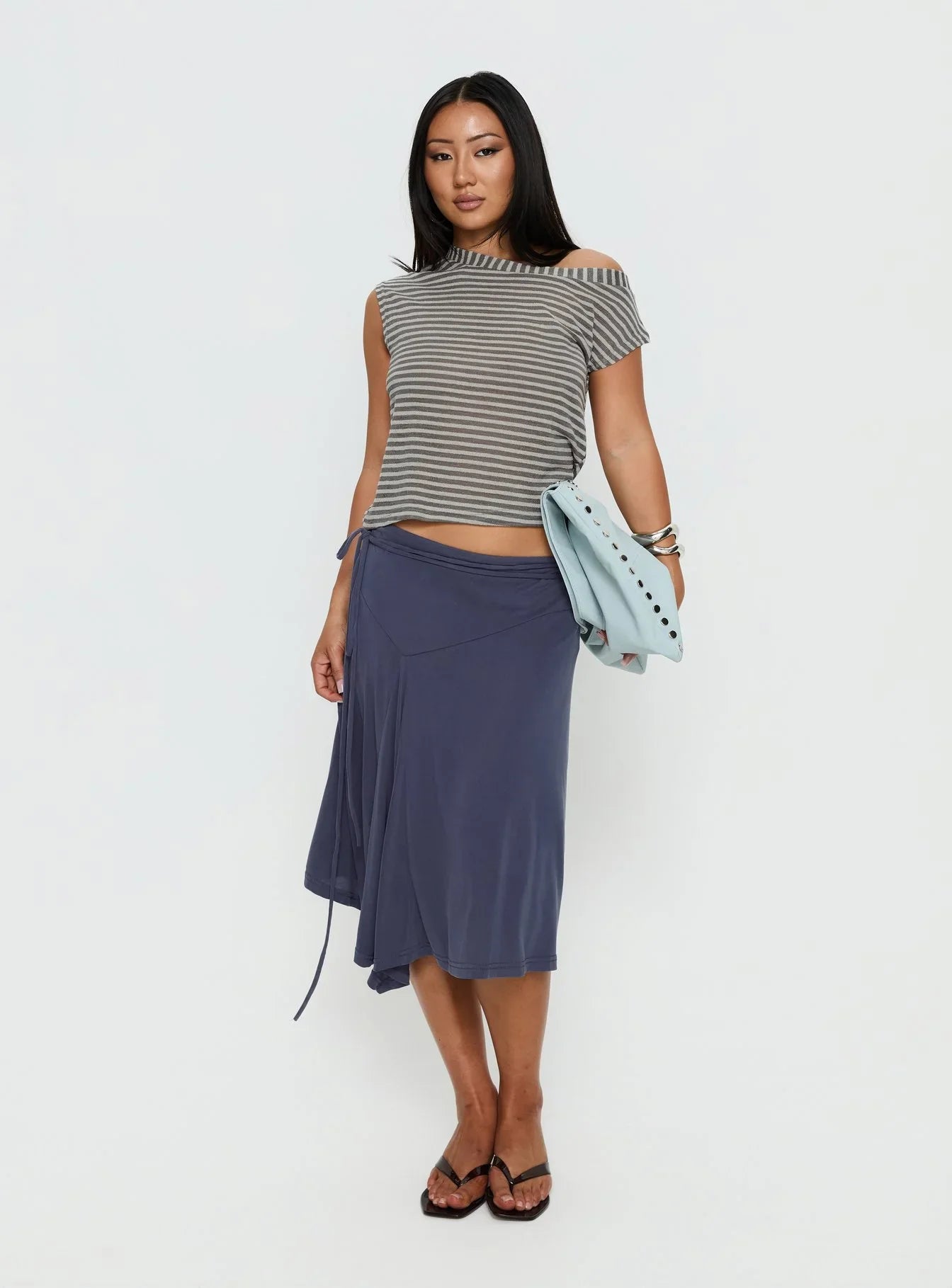 Joaney Tie Side Jersey Midi Skirt Slate