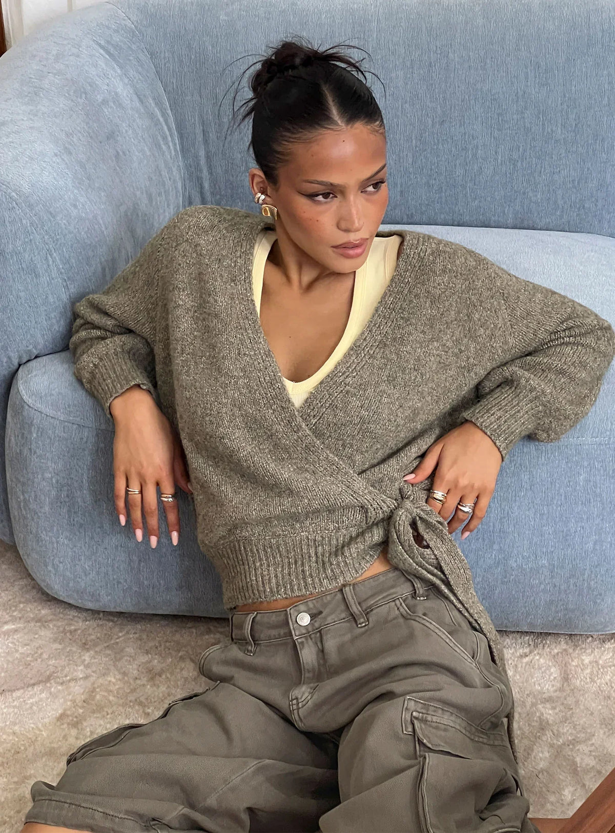 Daelan Wrap Knit Cardigan Brown