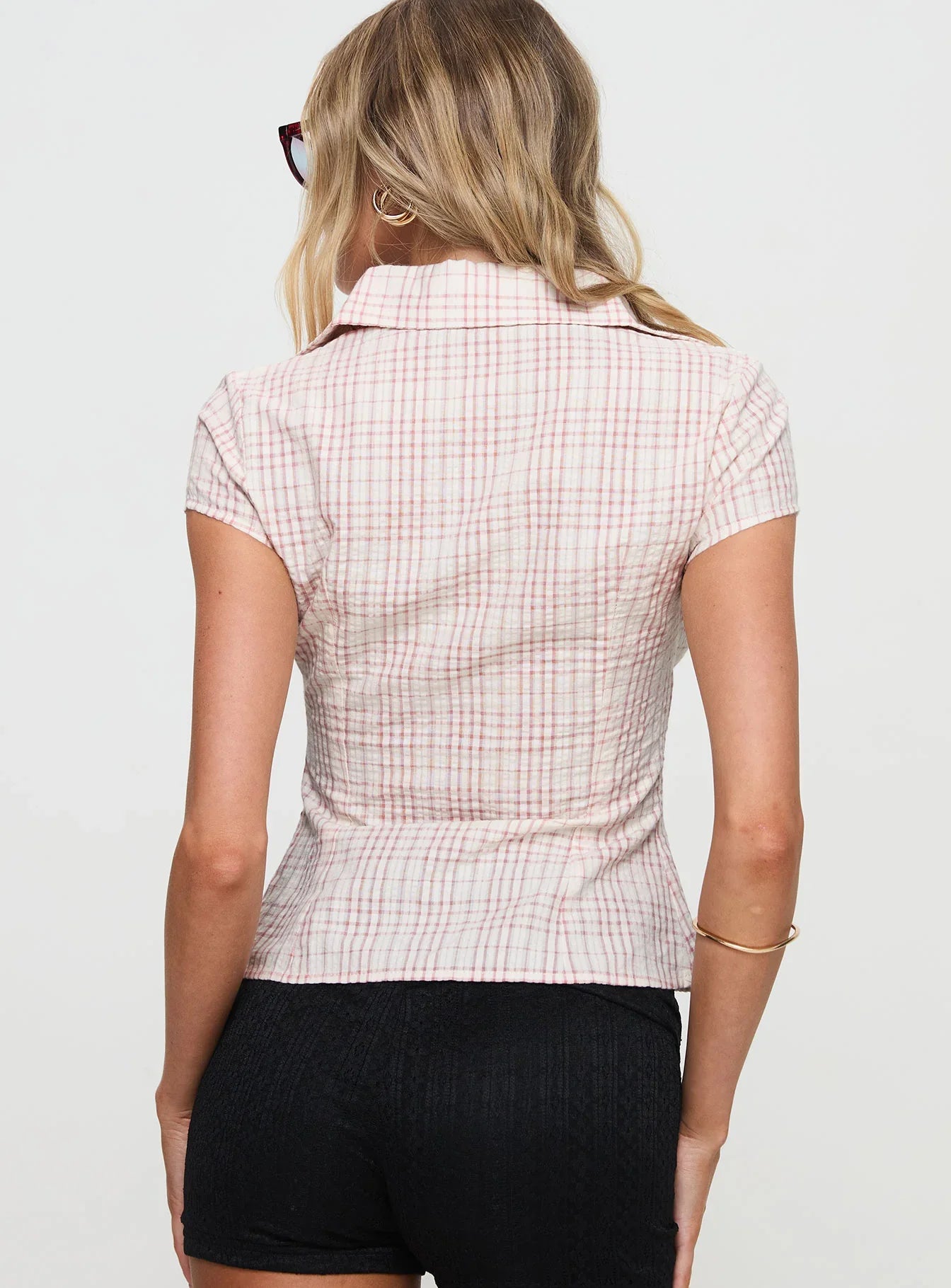 Cottesloe Blouse Top Pink Check Petite