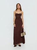 Kaemila Halter Chiffon Maxi Dress Brown