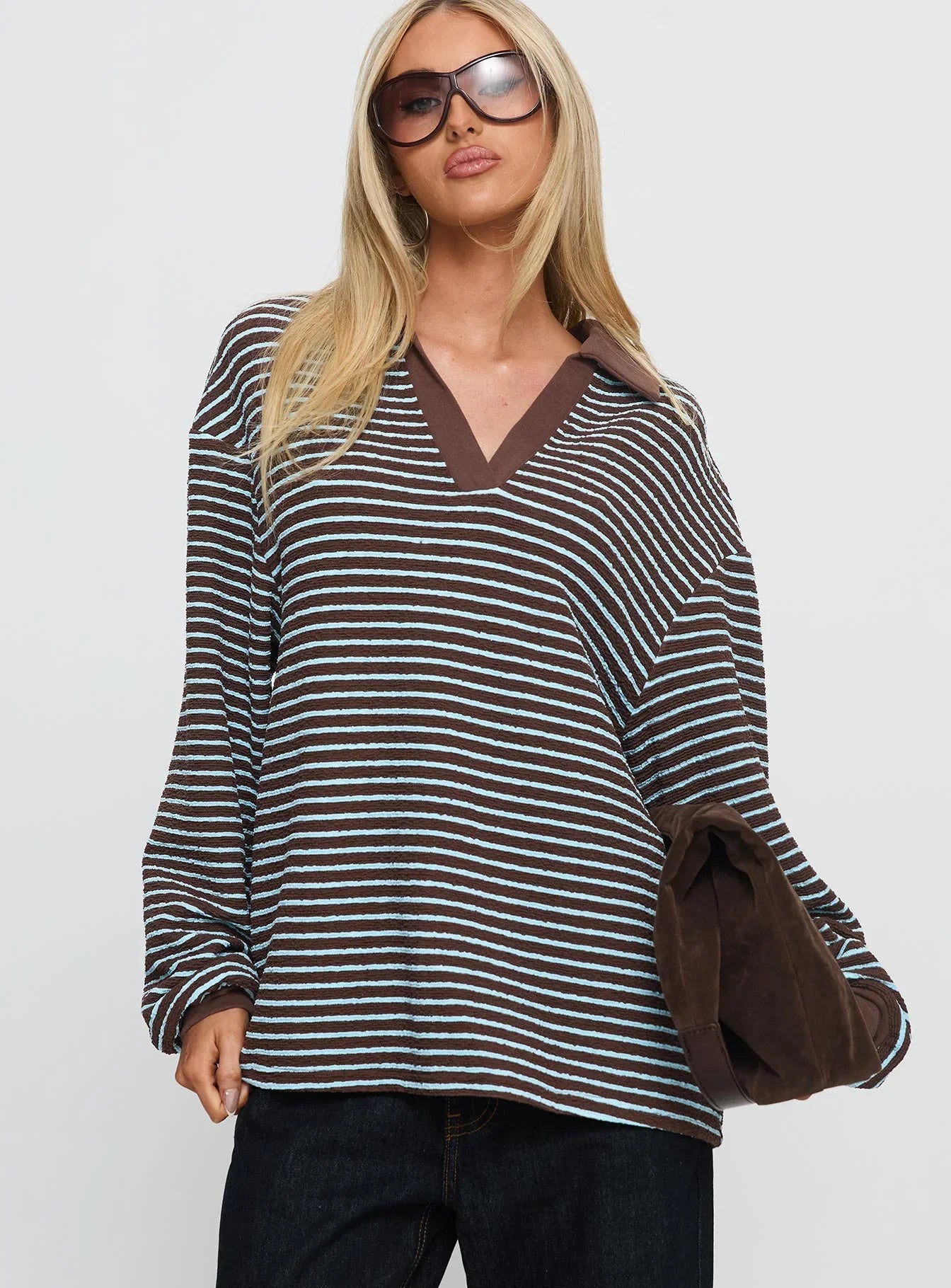 Rigbys Collared Jumper Brown Blue Stripe