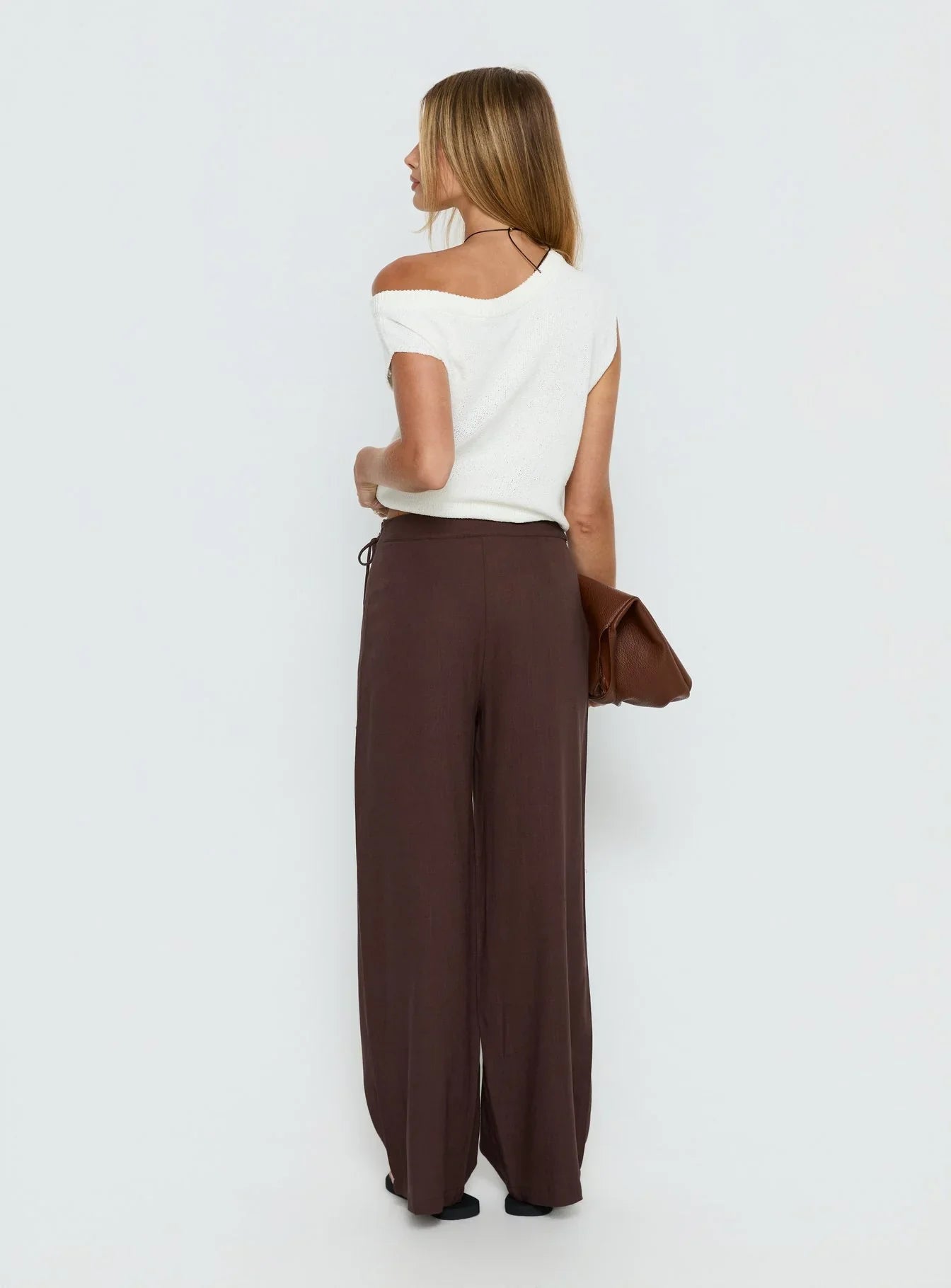 Pine For You Bead Detail Linen Pant Brown