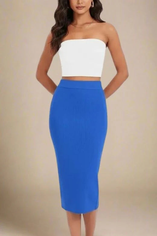 Pencil High Waist Bandage Midi Skirt Royal Blue