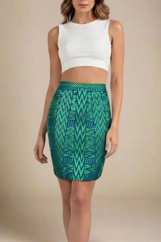 High Waist Metallic Leather Mini Skirt Emerald Green