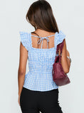 Marnee Babydoll Shirred Top Blue Gingham