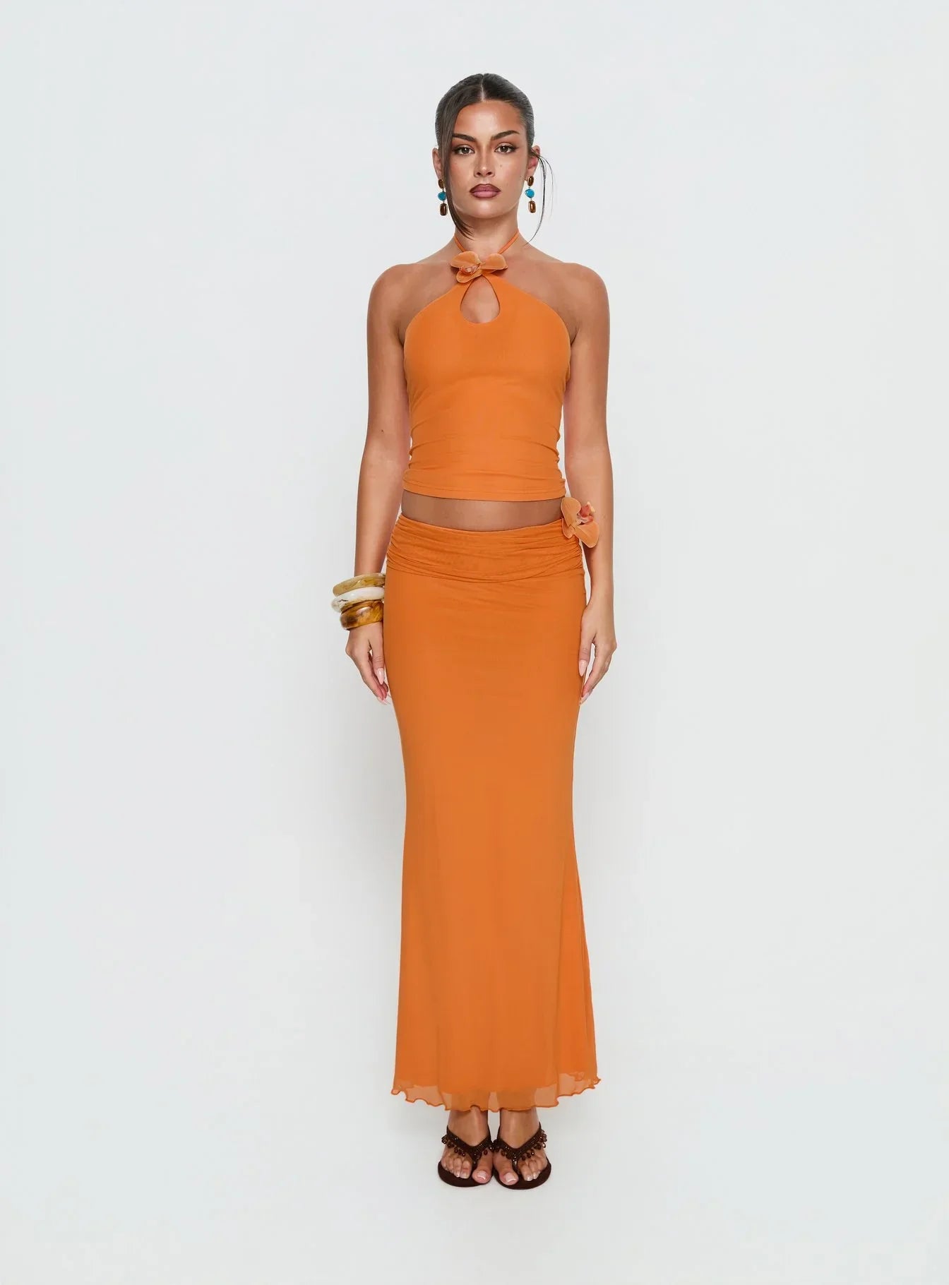 Star Fruit Keyhole Halter Top Orange