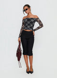 Siarah Off Shoulder Long Sleeve Top Multi Check