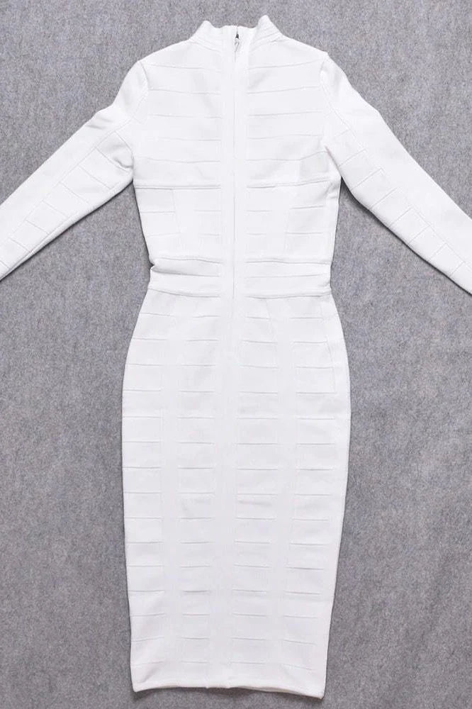 Brooke Long Sleeve Bandage Midi Dress White Pearl