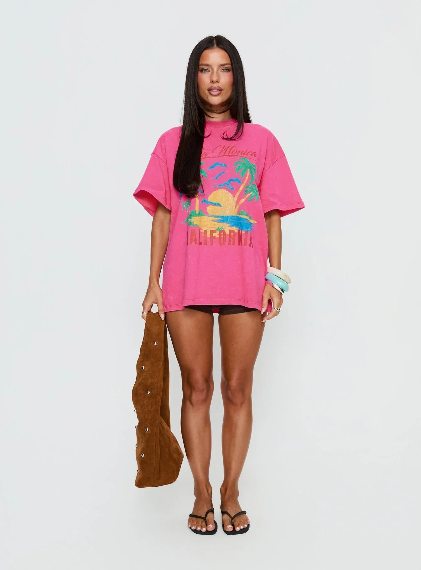 Santa Monica Beach Oversized Graphic Tee Washed Pink