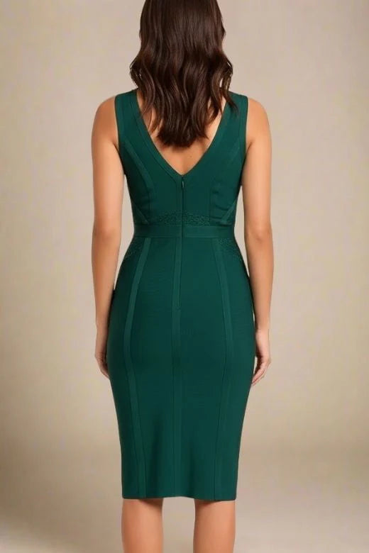 Noa V Neck Bodycon Dress Emerald Green