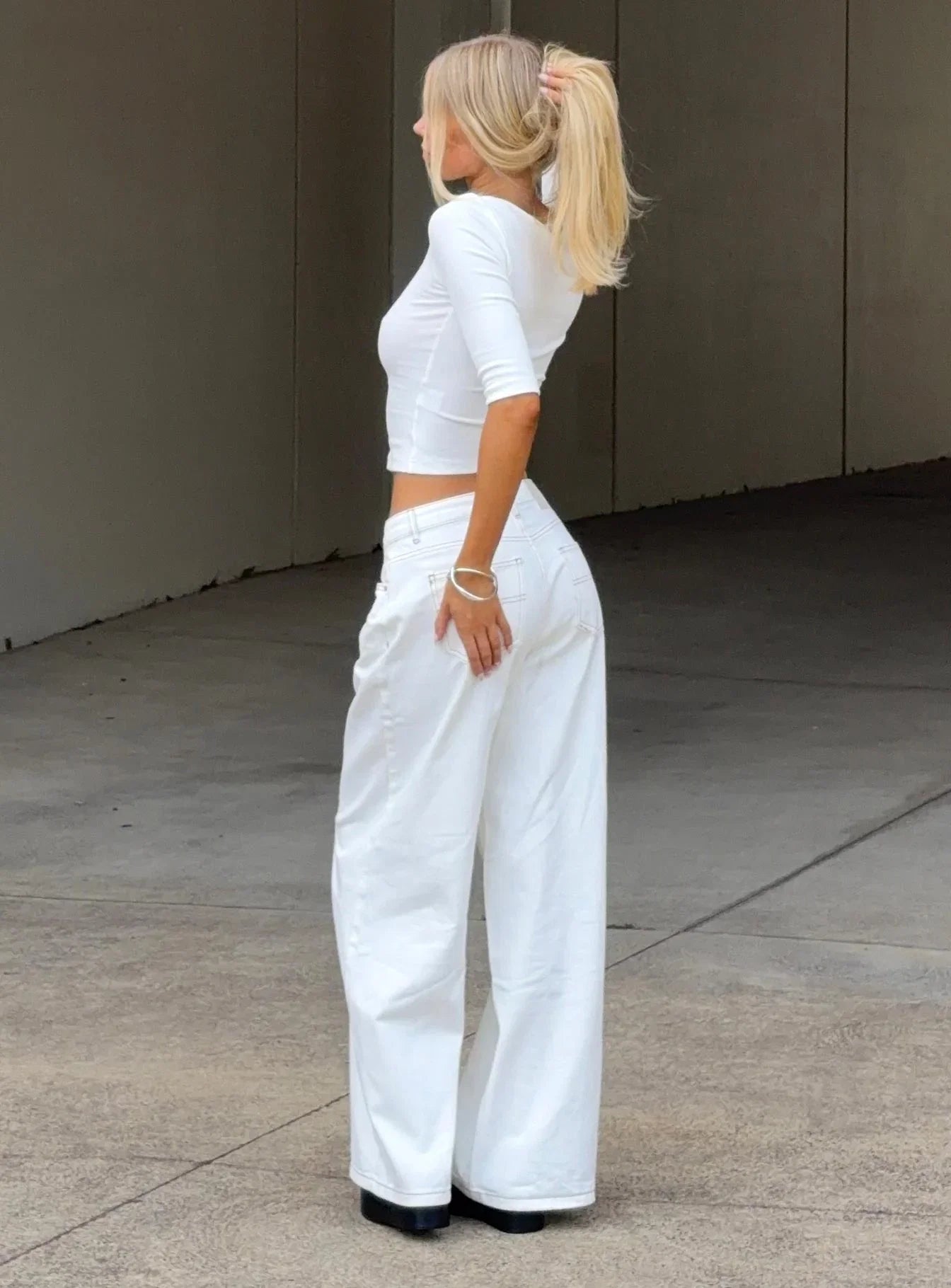 Naylor Mid Rise Wide Leg Jeans Cream