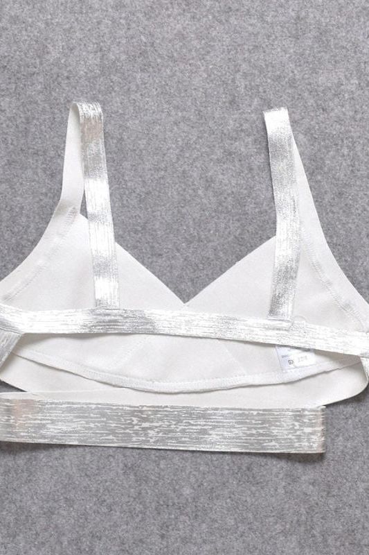 Ang Bandage Leather Crop Top Silver