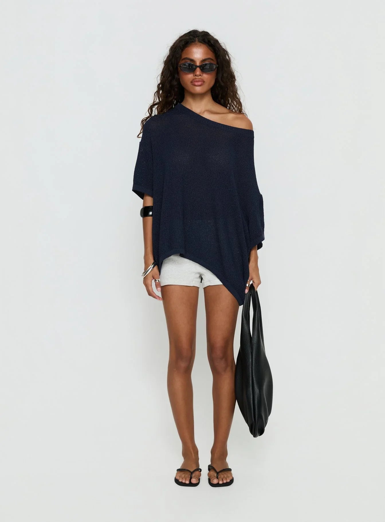 Seara Off Shoulder Knit Top Navy