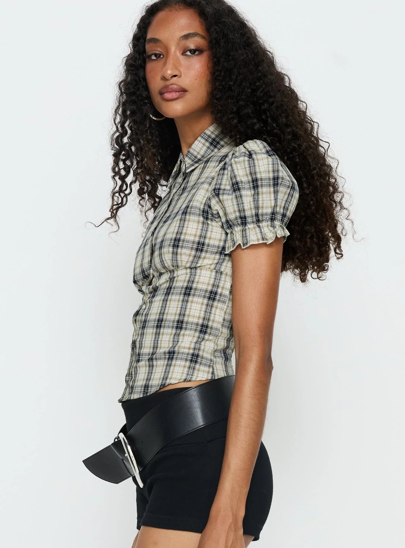 Maxfield Collared Button Up Blouse Top Multi Check